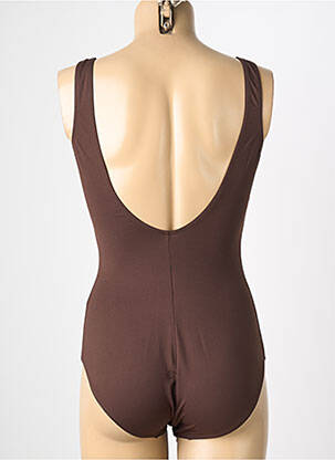 Maillot de bain 1 pièce effet matière satinée haut soutien-gorge balconnet marron REGLISSE femme