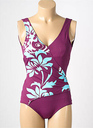 Maillot de bain 1 pièce effet matière satinée haut soutien-gorge balconnet violet REGLISSE femme