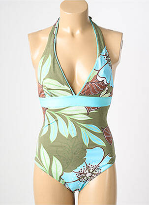 Maillot de bain 1 pièce effet matière satinée haut soutien-gorge balconnet vert REGLISSE femme