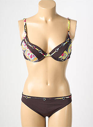 Maillot de bain 2 pièces stretch haut soutien-gorge push-up marron REGLISSE femme