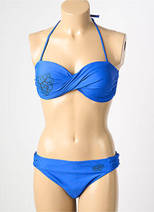Maillot de bain 2 pièces stretch haut soutien-gorge moulé bleu REGLISSE femme