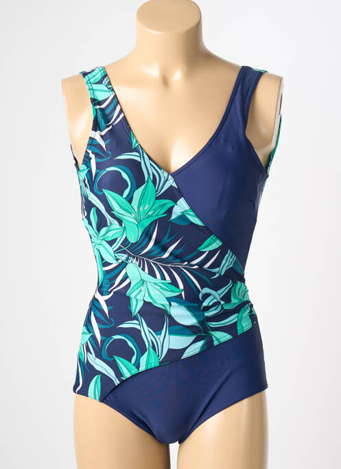 Maillot de bain 1 pièce effet matière satinée haut soutien-gorge balconnet bleu REGLISSE femme