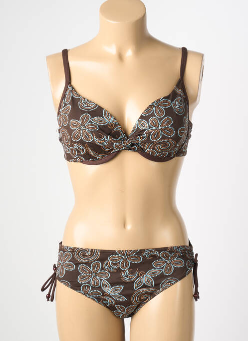 Maillot de bain 2 pièces stretch haut soutien-gorge moulé marron REGLISSE femme