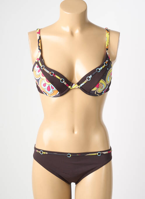 Maillot de bain 2 pièces stretch haut soutien-gorge push-up marron REGLISSE femme