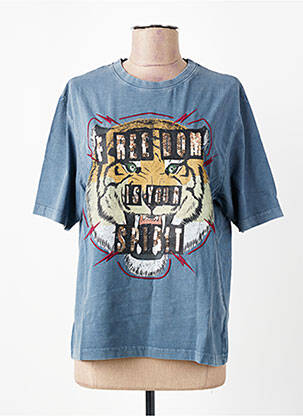 T-shirt coupe droite manches courtes bleu ROSE GARDEN femme