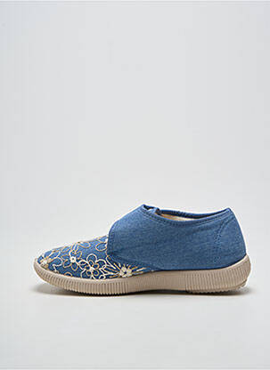 Chaussons/pantoufles fermeture scratch talon plat jusqu'à 3cm bleu LA VAGUE femme