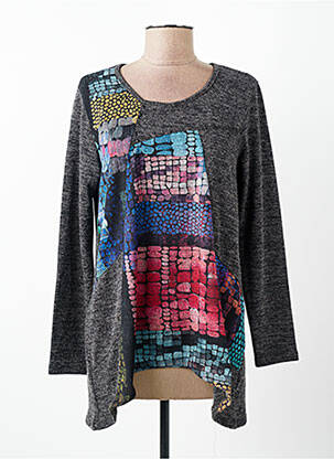 Pull tunique tissage chiné manches longues gris FELINO femme