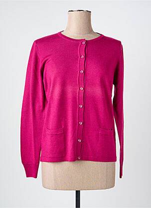 Gilet manches longues col rond rose GEVANA femme