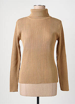 Pull col roulé tissage côtelé manches longues marron FELINO femme