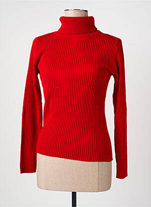 Pull col roulé tissage côtelé manches longues rouge FELINO femme