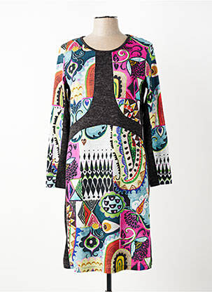Robe mi-longue imprimé fantaisie manches longues noir OLIVIER PHILIPS femme