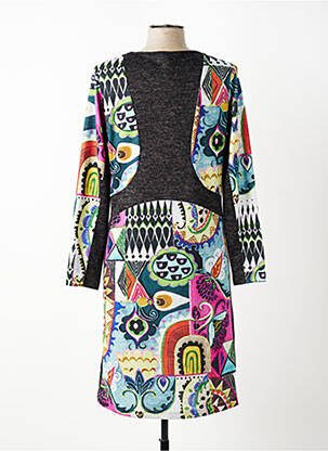 Robe mi-longue imprimé fantaisie manches longues noir OLIVIER PHILIPS femme