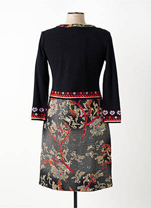 Robe mi-longue imprimé fantaisie manches longues noir OLIVIER PHILIPS femme