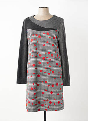 Robe mi-longue imprimé fantaisie manches longues gris SISTTER femme
