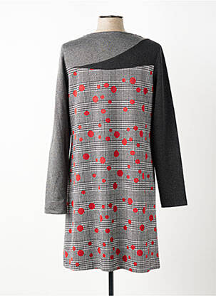 Robe mi-longue imprimé fantaisie manches longues gris SISTTER femme