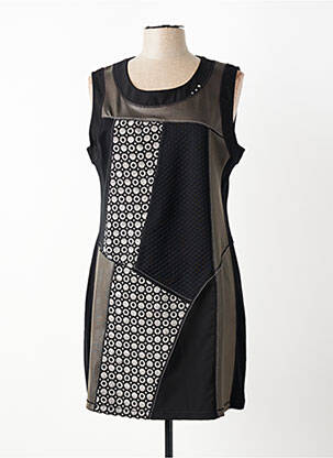 Robe mi-longue imprimé fantaisie sans manche noir BAGORAZ femme