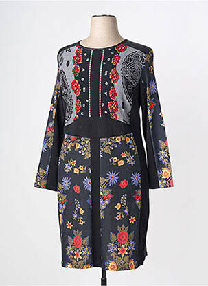 Robe mi-longue imprimé fantaisie manches longues noir OLIVIER PHILIPS femme