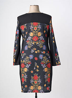 Robe mi-longue imprimé fantaisie manches longues noir OLIVIER PHILIPS femme