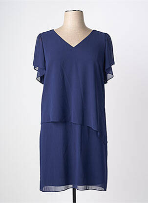 Robe mi-longue tissage crêpe manches courtes bleu TINTA femme