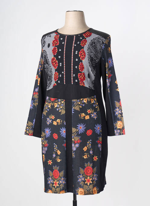 Robe mi-longue imprimé fantaisie manches longues noir OLIVIER PHILIPS femme