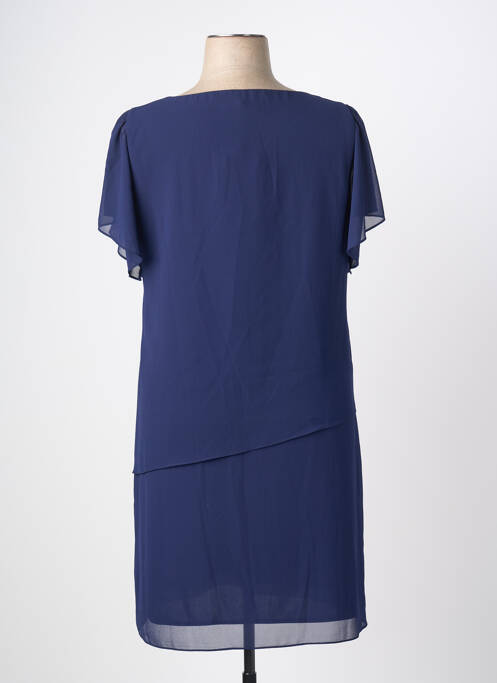 Robe mi-longue tissage crêpe manches courtes bleu TINTA femme