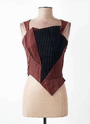 Top tissage crêpe sans manche marron LEÏKO femme