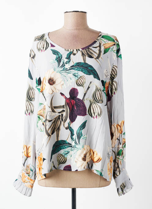 Blouse imprimé fleurs manches longues gris MADE IN ITALY femme