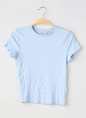 T-shirt stretch manches courtes bleu BERSHKA femme
