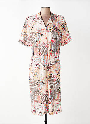 Robe mi-longue imprimé fantaisie manches courtes rose GUY DUBOUIS femme
