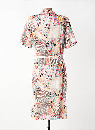 Robe mi-longue imprimé fantaisie manches courtes rose GUY DUBOUIS femme