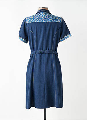 Robe mi-longue tissage crêpe manches courtes bleu GUY DUBOUIS femme