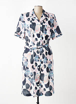 Robe mi-longue imprimé fleurs manches courtes rose GUY DUBOUIS femme
