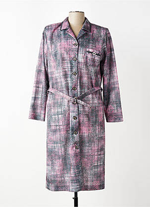 Robe mi-longue imprimé fantaisie manches longues rose GUY DUBOUIS femme