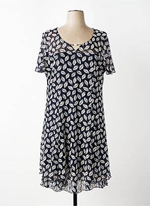 Robe mi-longue manches courtes manches courtes bleu CHRISTINE LAURE femme