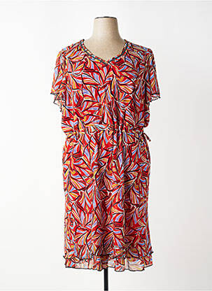 Robe mi-longue coupe fluide manches courtes orange CHRISTINE LAURE femme