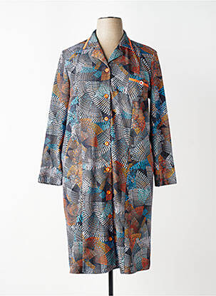 Robe mi-longue imprimé fantaisie manches longues bleu GUY DUBOUIS femme