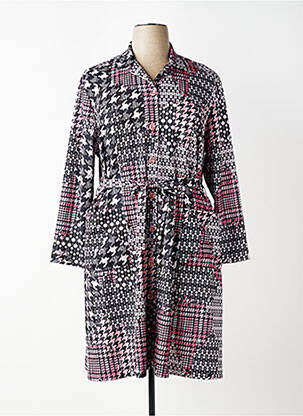 Robe mi-longue imprimé fantaisie manches longues noir FRANCE RIVOIRE femme
