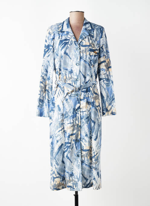 Robe mi-longue imprimé fantaisie manches longues bleu GUY DUBOUIS femme