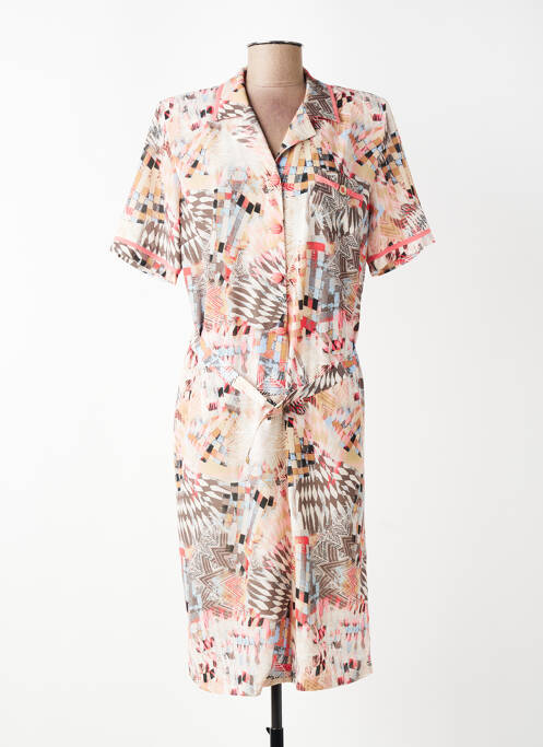 Robe mi-longue imprimé fantaisie manches courtes rose GUY DUBOUIS femme