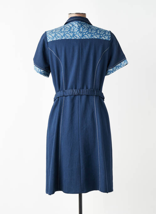Robe mi-longue tissage crêpe manches courtes bleu GUY DUBOUIS femme