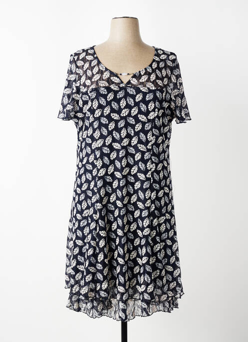 Robe mi-longue manches courtes manches courtes bleu CHRISTINE LAURE femme