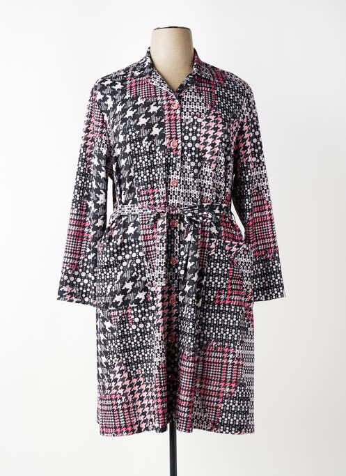Robe mi-longue imprimé fantaisie manches longues noir FRANCE RIVOIRE femme