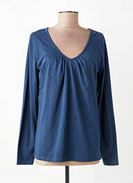 Top col v manches longues bleu TBS femme