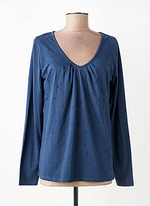 Top col v manches longues bleu TBS femme