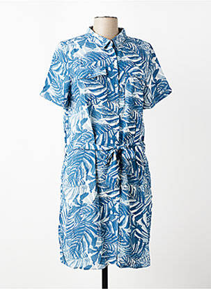 Robe mi-longue coupe fluide manches longues bleu TBS femme