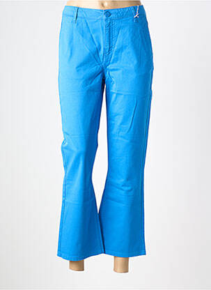 Pantalon droit fermeture zippée sous rabat boutonné bleu HAPPY femme