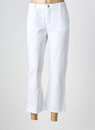 Pantalon droit fermeture zippée sous rabat boutonné blanc HAPPY femme
