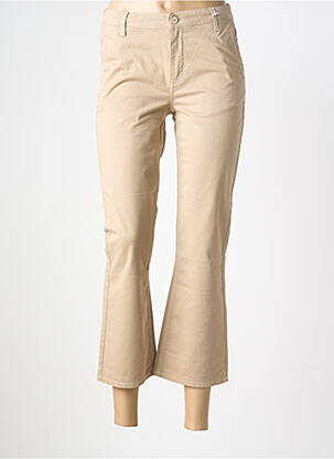 Pantalon droit fermeture zippée sous rabat boutonné beige HAPPY femme
