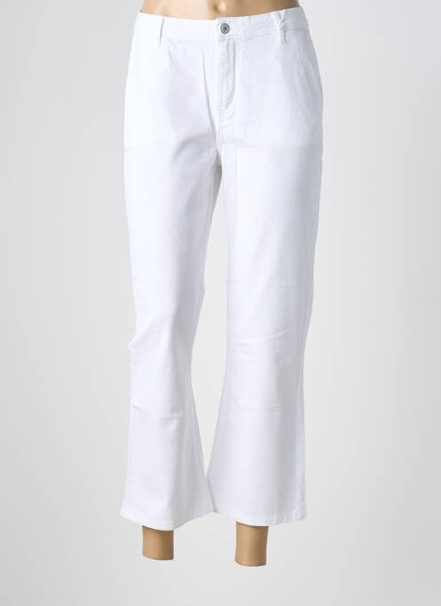 Pantalon droit fermeture zippée sous rabat boutonné blanc HAPPY femme