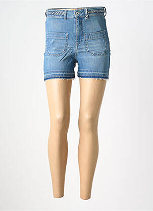 Short tissage denim taille haute bleu HAPPY femme